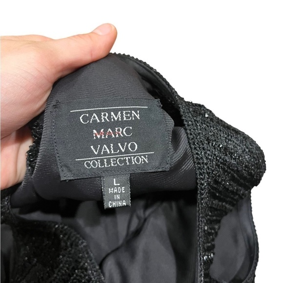 Carmen Marc Valvo Beaded Tank Top Size Large Black Sleeveless Keyhole Back - Picture 8 of 10